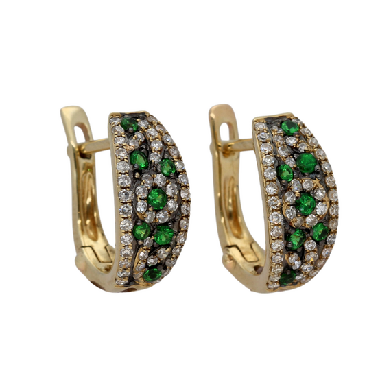 9k Gold Diamond Tsavorite Garnet Earrings