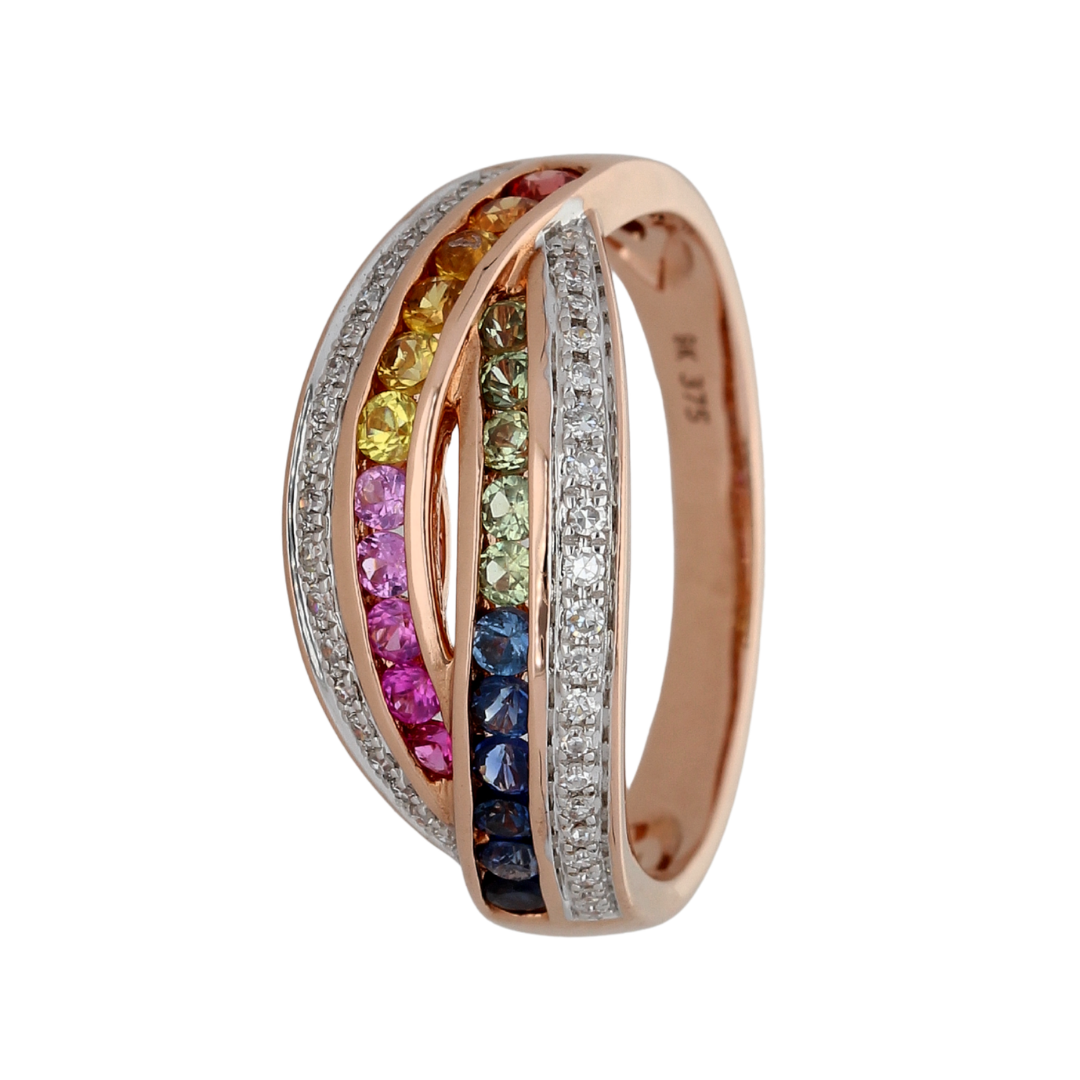 9k Rose Gold Diamond Sapphire Ring