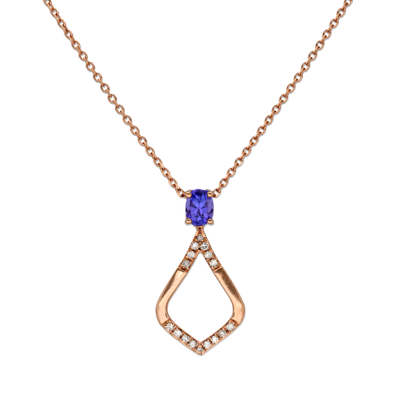 9k Rose Gold Diamond Tanzanite Pendant & Chain