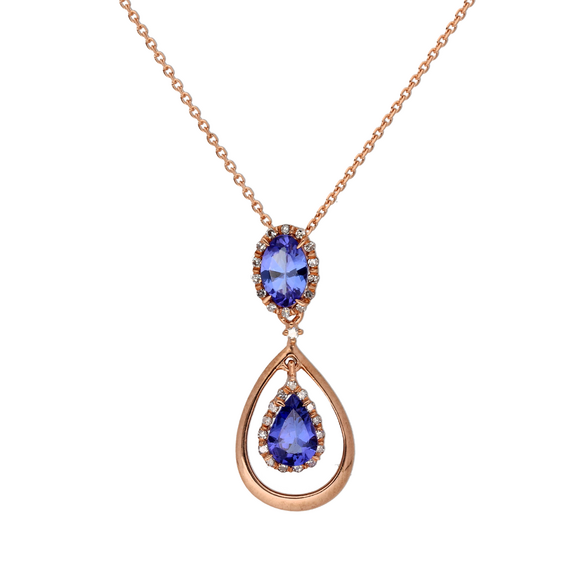 9k Rose Gold Diamond Tanzanite Necklace