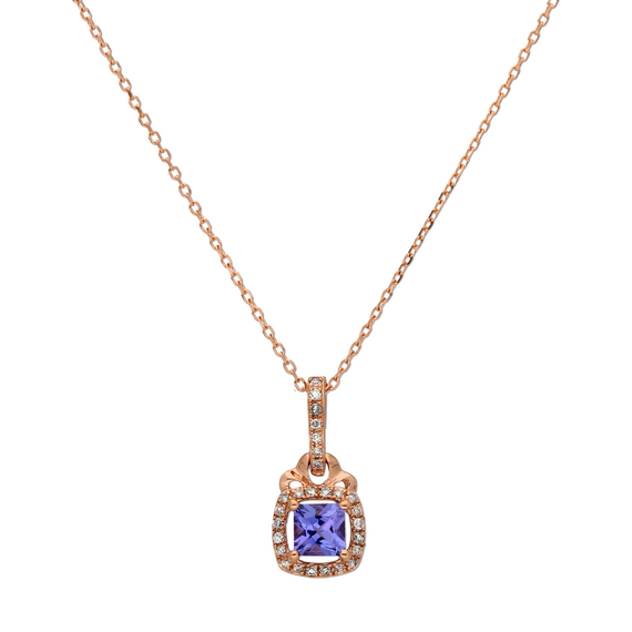 9k Rose Gold Diamond Tanzanite Pendant & Chain