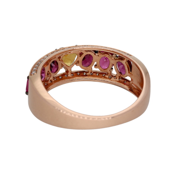 9k Rose Gold Diamond Citrine Rhodolite And Pink Sapphire Ring