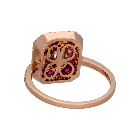 9k Rose Gold Diamond Baguette Ruby Ring
