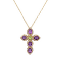 9k Gold Diamond, Amethyst & Peridot Cross Necklace