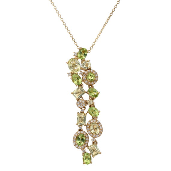 9k Gold Diamond, Peridot & Quartz Necklace