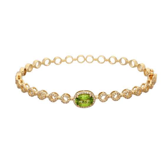 14k Gold Diamond Peridot Bangle