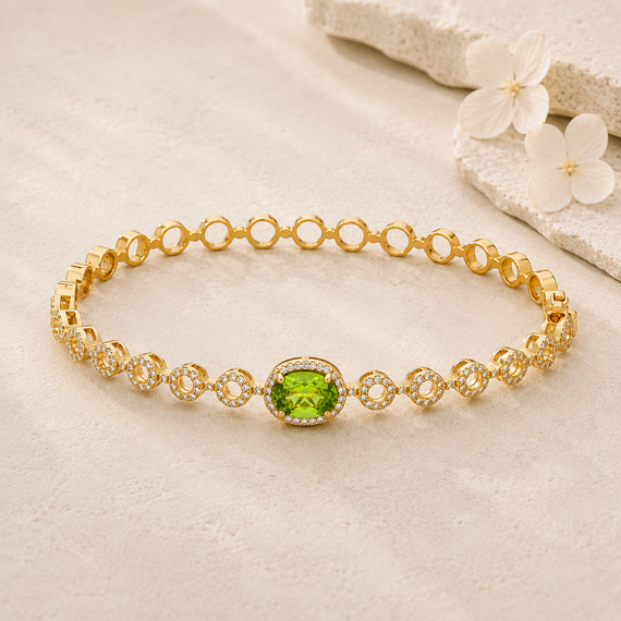 14k Gold Diamond Peridot Bangle