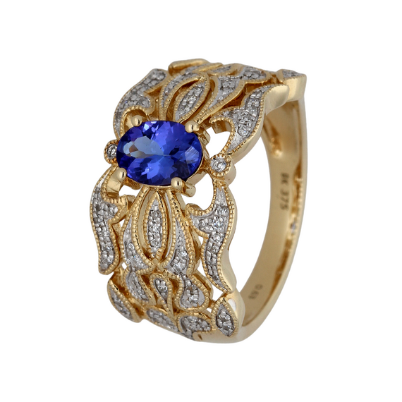 9k Gold Diamond and Tanzanite Ring