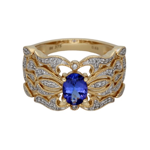 9k Gold Diamond and Tanzanite Ring