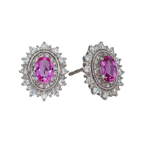 9k White Gold Diamond And Pink Sapphire Earrings