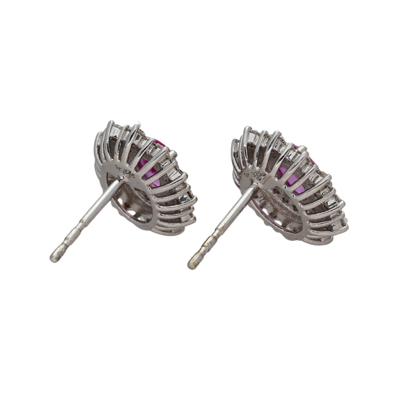 9k White Gold Diamond And Pink Sapphire Earrings