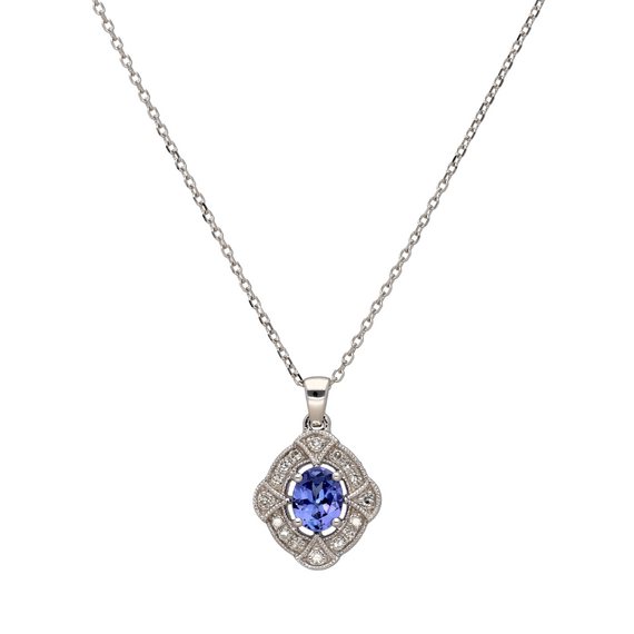 9k White Gold Diamond Tanzanite Necklace