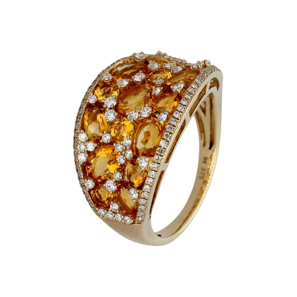 9k Gold Diamond & Citrine Ring