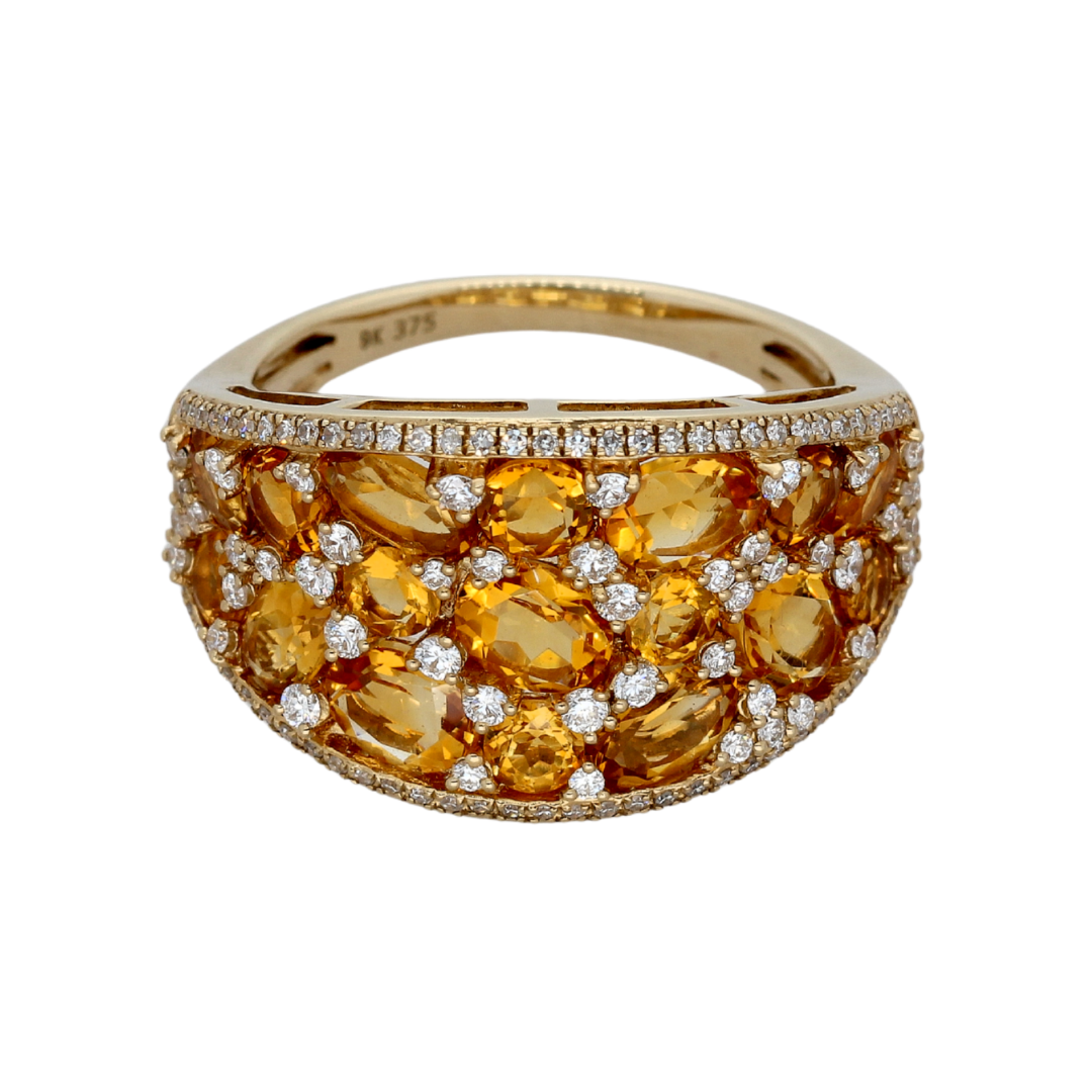 9k Gold Diamond & Citrine Ring