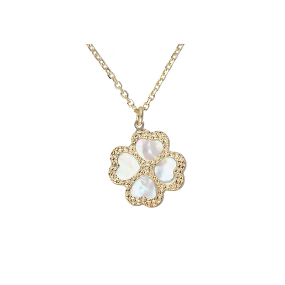 9k Gold Clover Mother of Pearl Necklace