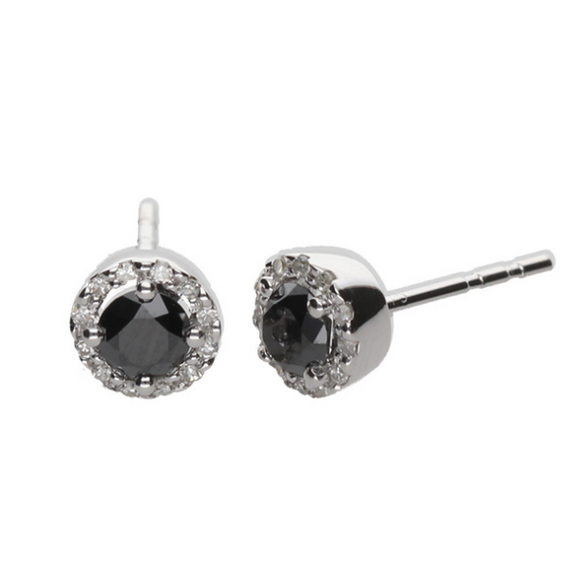 9k White Gold Black Diamond Round Earrings