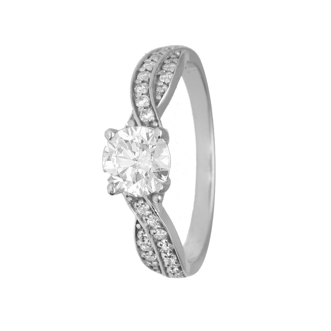 18K Gold Diamond Solitaire & Twisted Pave Ring (0.97ct)