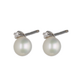9k White Gold Pearl Stud Earrings with Cubic Zirconia (5mm)
