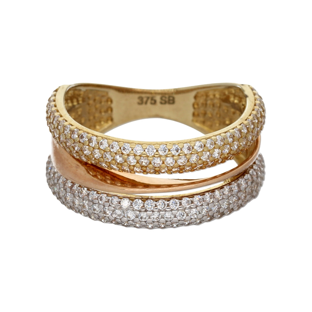 9k Gold Tri Colour Cubic Zirconia Ring